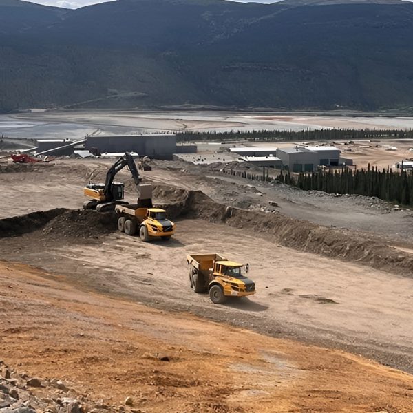 excavator loading rock truck