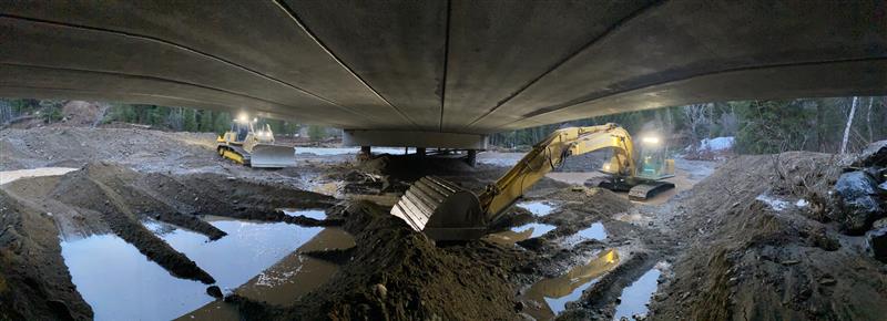 Excavators loading rock ACL Construction Fort St. John Flood Mitigation Repairs