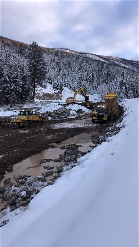 Excavators loading rock ACL Construction Fort St. John Flood Mitigation Repairs
