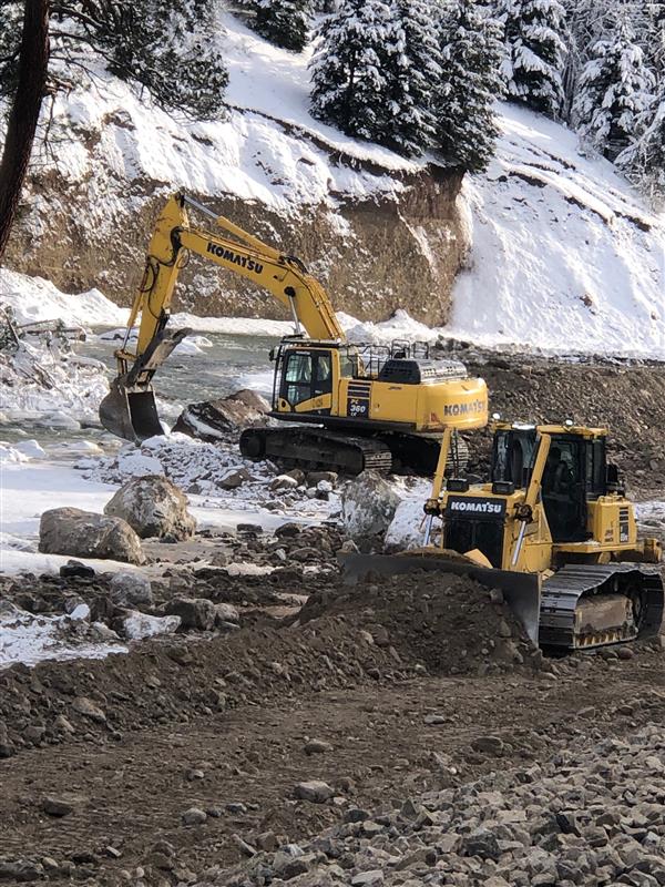 Excavators loading rock ACL Construction Fort St. John Flood Mitigation Repairs